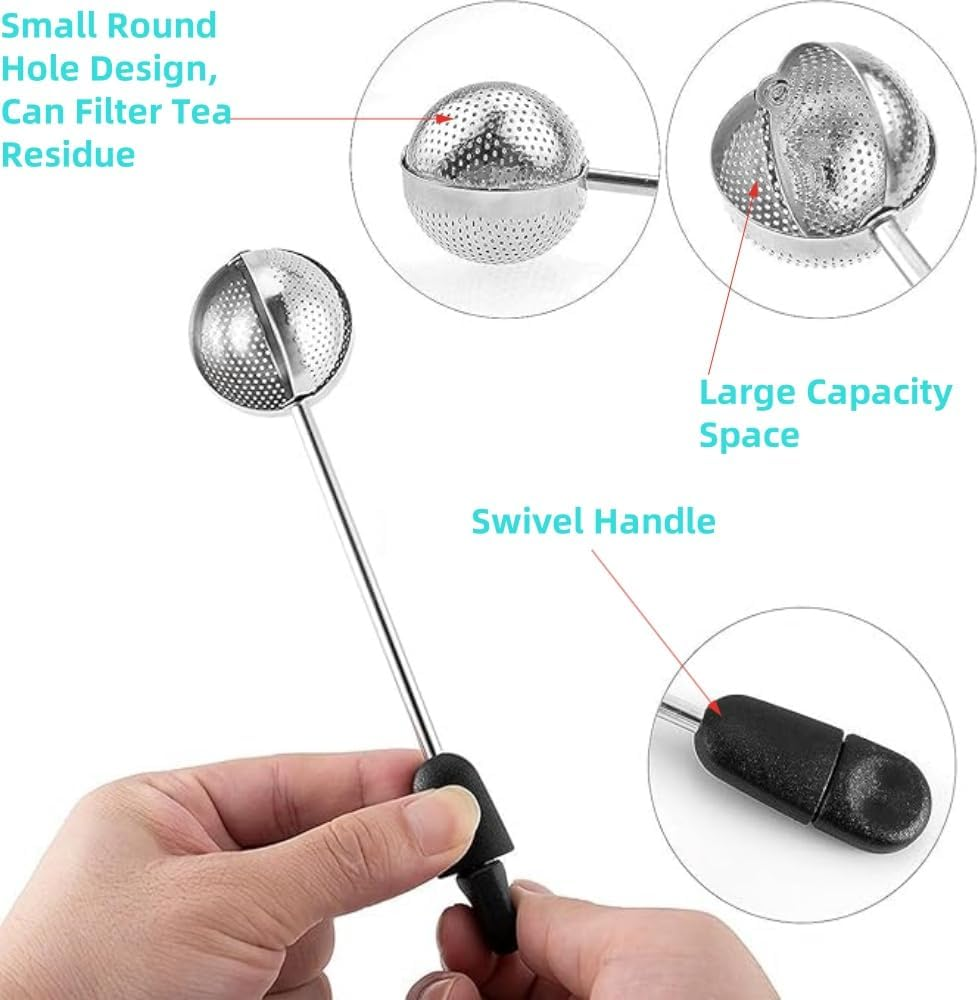 Jindizi Rotating Long Handle Tea Infuser,2Pcs Rotating Long Handle Tea Ball,Handle Twisting Tea Ball Infuser for Loose Tea,Rotating Mesh Twisting Tea Ball Infuser Loose Leaf Tea Infuser Strainer image number 5