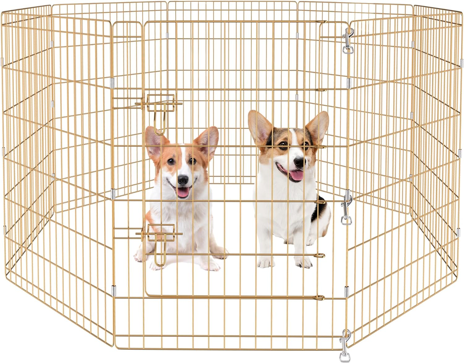 Artmeer Pet Playpen Puppy Kennels Dog Fence Exercise Pen Gate Foldable Dog Crate 8 Panels 36 Inch Options Ideal for Animals Outdoor Indoor (Gold 24''X36'')