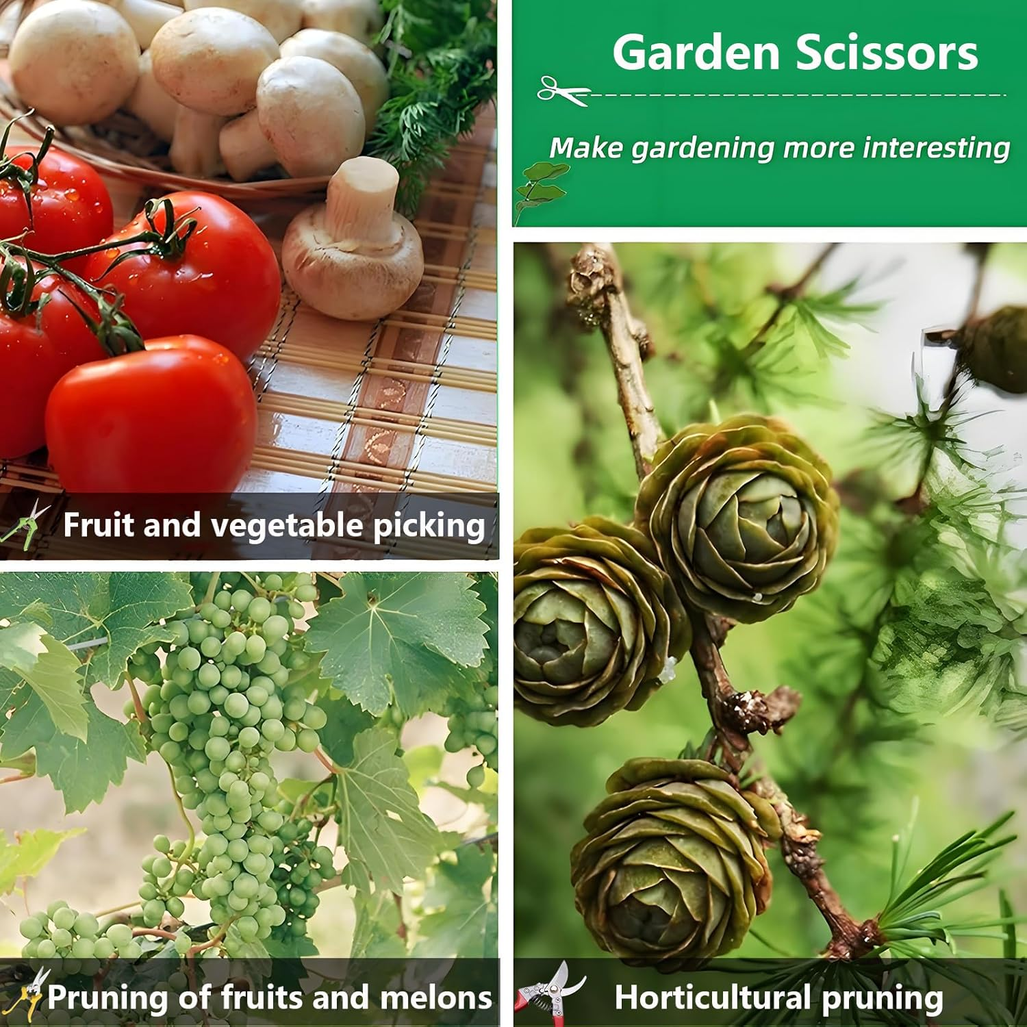 5 Pack Garden Shears with Gardening Gloves Set，High-Carbon Steel Sharp Pruning Shears，Horticultural Fruit Picking Scissors，Straight Head and Electrician Scissors with a Black Storage Bag