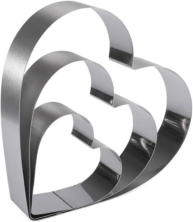 3 Pcs Cake Rings Set, Mousse Cake Rings, Baking Moulds for Pancakes, English Muffins, Biscuits, Reusable Stainless Steel Pastry Molds for Steaming, Baking, Non-Stick Cutter Mold Kit (Heart Shaped) image number 6