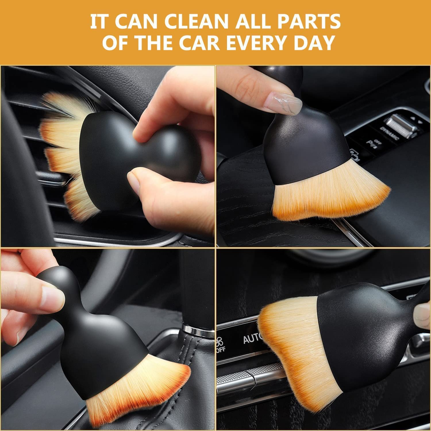 DABOBOOTOOL Car Brush，Car Interior Cleaning Tool Brush with Cover,Car Detailing Brushes Interior Duster,Auto Interior Soft Bristles Cleaning Car Detailing Brush Dusting Tools,Scratch Free (2Pcs) image number 2