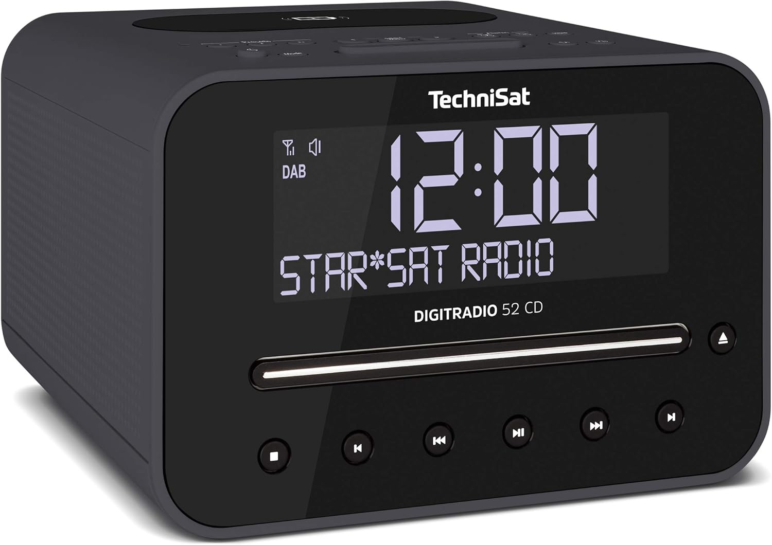 Technisat DIGITRADIO 52 CD Stereo DAB Radio Alarm Clock with Two Adjustable Alarm Times (DAB+, FM, Snooze, Sleep Timer, Dimmable Display, Bluetooth, Wireless Charging Function, CD Player) Black