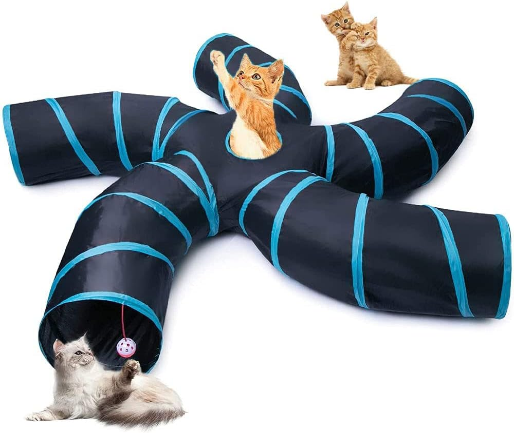 Cat Tunnels Crinkle Play Toys Collapsible Tube with Ball Maze Cat House Pet Interactive for Cat Puppy Kitten Rabbit 5 Way Cat Tunnels image number 6