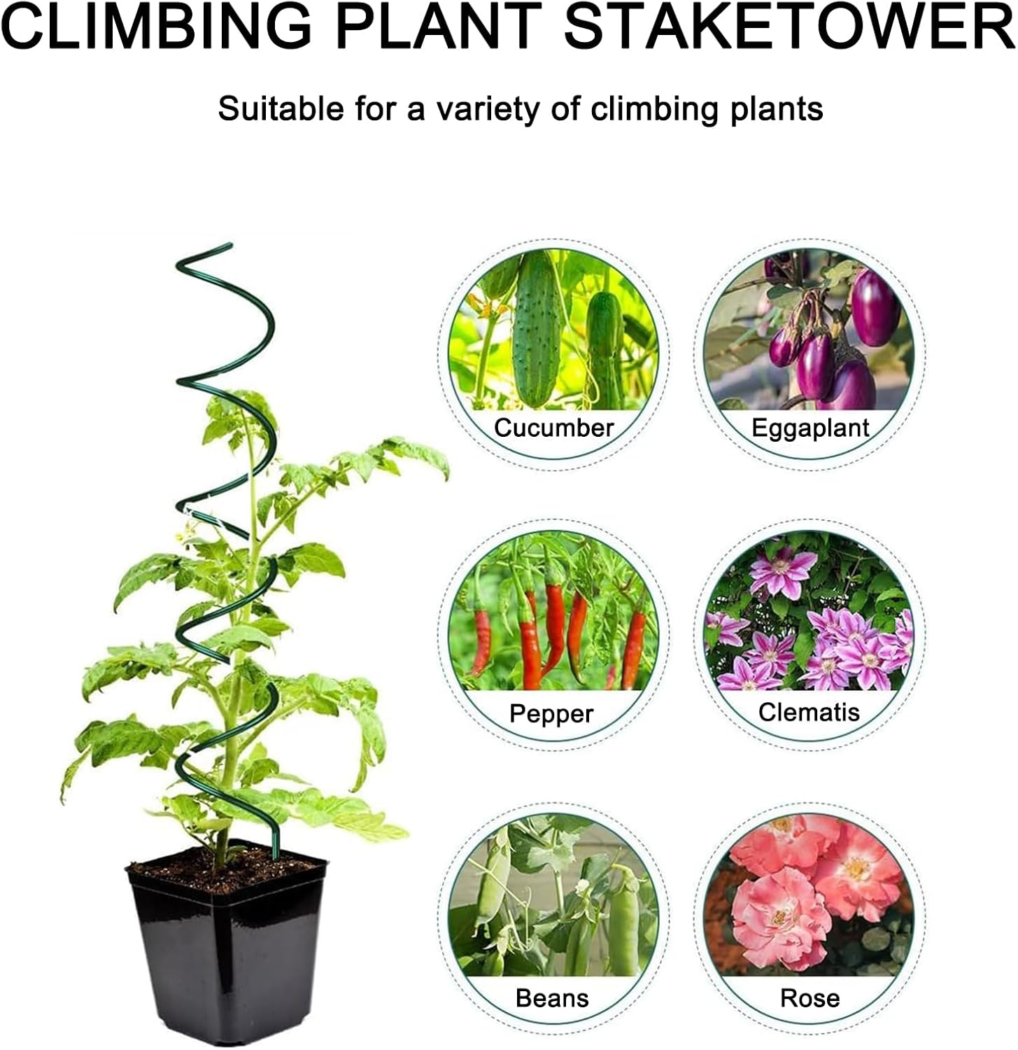 6PCS Green Tomato Spiral Stakes, Heavy Duty Plant Supports for Tomatoes, Peppers, Cucumbers, Vines Vegetables, Reusable Garden Stakes with Spiral Design image number 3