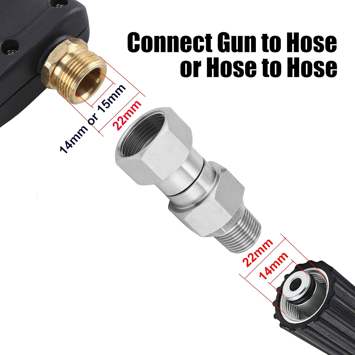 M MINGLE Pressure Washer Swivel Fitting, Metric M22 14Mm Thread, Stainless Steel, 4500 PSI