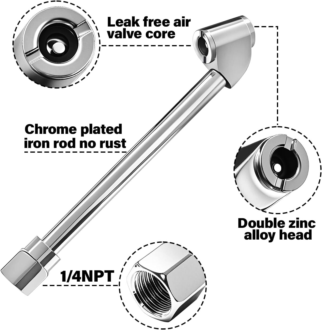 NILLOS Tire Inflator Rod, 2 PCS 1/4'' Dual Head Tyre Air Chuck for Truck, Bus, Car, Motorcycle, Valve Tool (Silver) image number 4