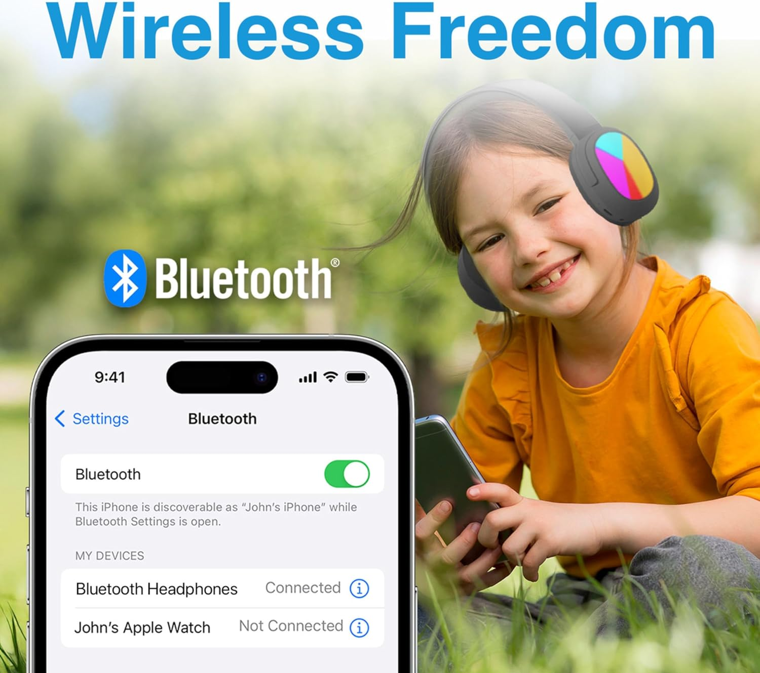 Laser Kids Bluetooth 5.4 Wireless Headphones with RGB Lights, Foldable, Safe Volume Limited to 85Db, Built in Mic - Supports USB C Charging, AUX and Micro SD (Black)