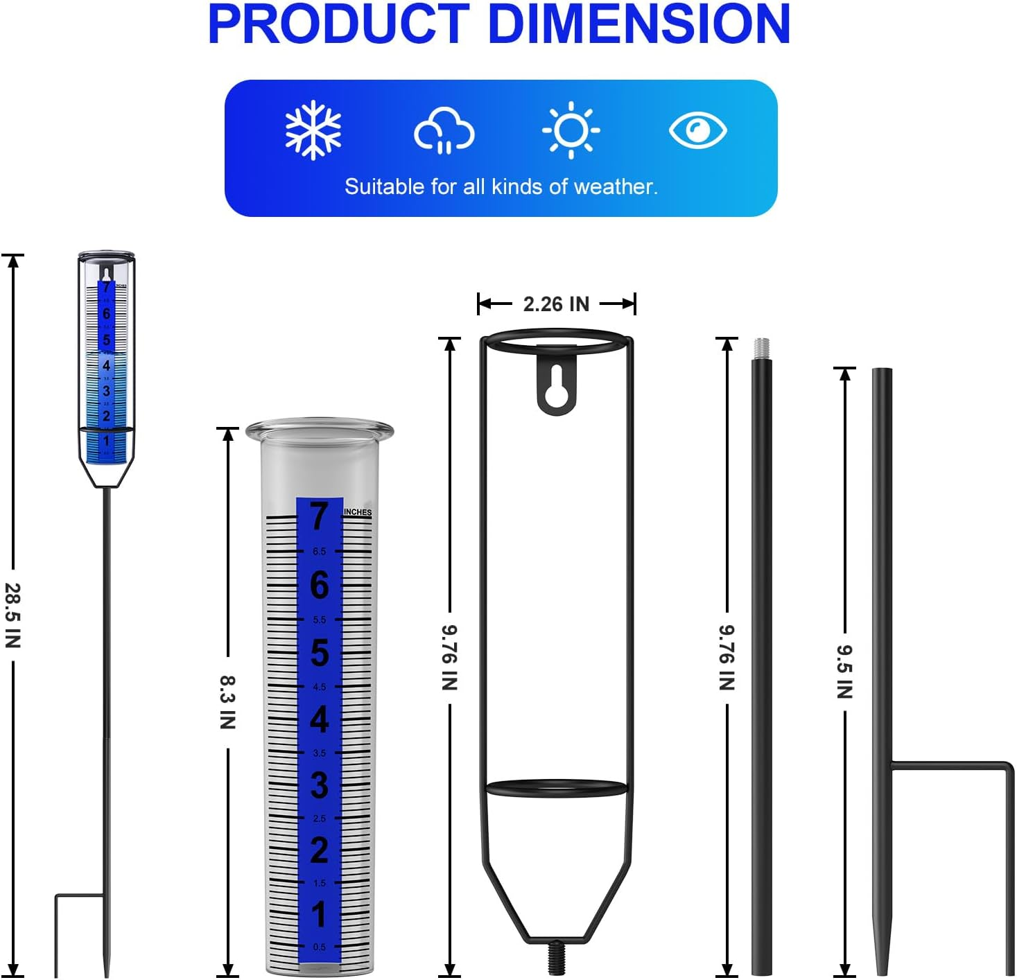 Upgraded Rain Gauge, Freeze Proof Rain Gauge Outdoor Best Rated, Large Numbers Rain Gauges for Yard with Stake, Adjustable Height Rain Measuring Tool for Garden, Lawn, Easy to Install image number 6