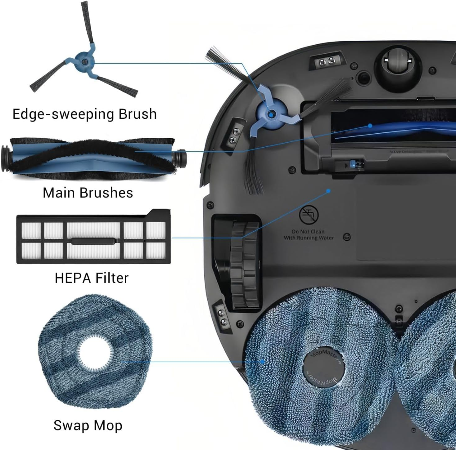 Compatible with Eufy X10 Pro Omni Robot Vacuum Replacement Kit, 21 Pieces, Includes HEPA Filters, Brushes, Mop Pads and Accessories image number 3