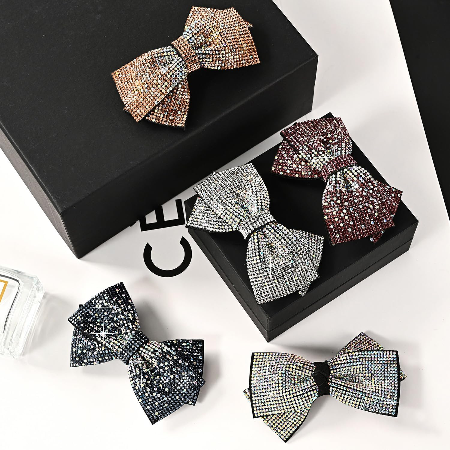 Whakano Glitter Hair Clips with Rhinestone Bow, Large Hair Bows Clip for Women and Girls, Automatic Hair Clips, Elegant Girls Hair Accessories, Hair Styling Accessories, Hair Clips, Black B image number 5