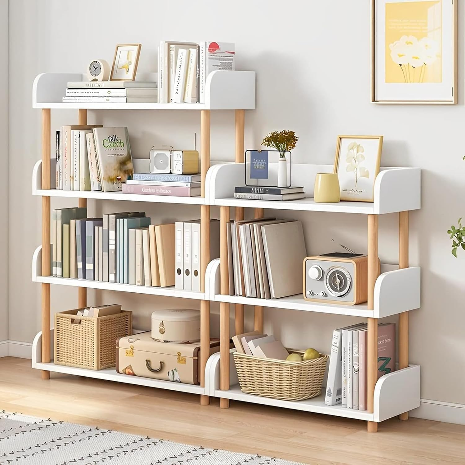 4-Tier Wooden Open Bookcase, Modern Freestanding Bookshelf Organizer with Side Panels, Wood Storage Shelves Display Stand Plant Rack for Home and Office, Storage Cabinet (4-Tier White 60CM) - 4-Tier White 60Cm image number 5