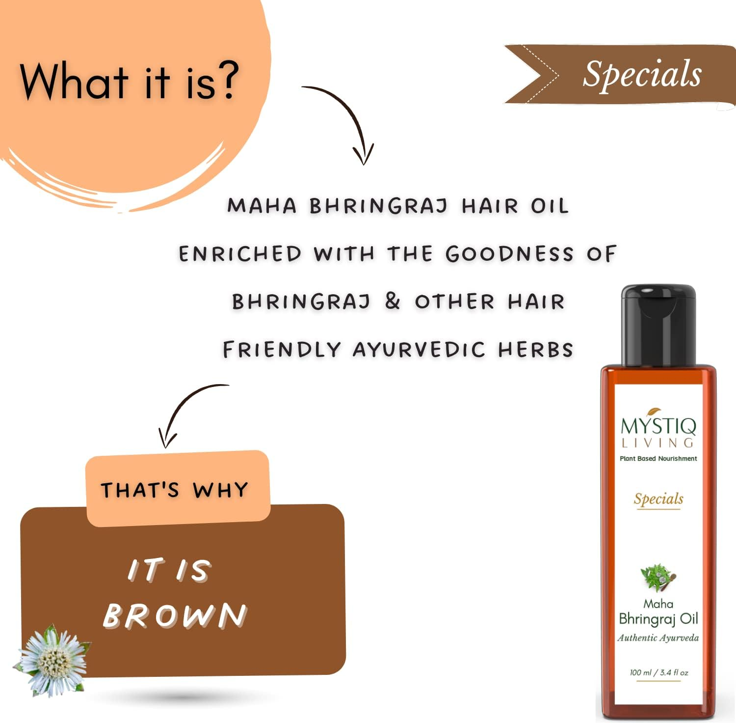 Mystiq Living Specials - Maha Bhringraj Hair Oil,100Ml | 9 Ayurvedic Extracts image number 2