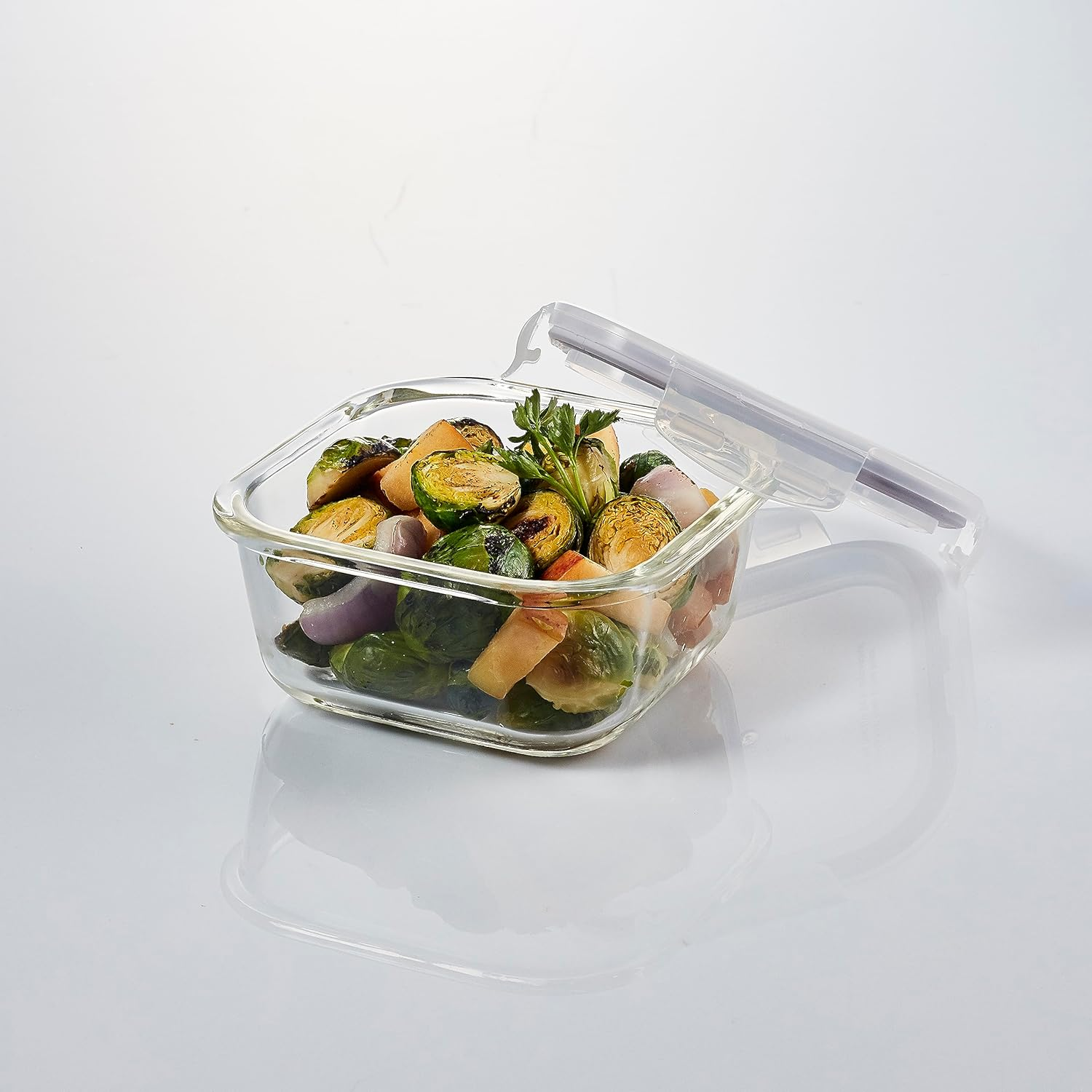 Locknlock Boroseal Square Oven Glass Food Container 500Ml Capacity, Borosilicate Glass, Heat Resistant to 400&deg;C, Patented Four-Hinge Locking System,100% Airtight, Leak-Proof Storage - Clear image number 4