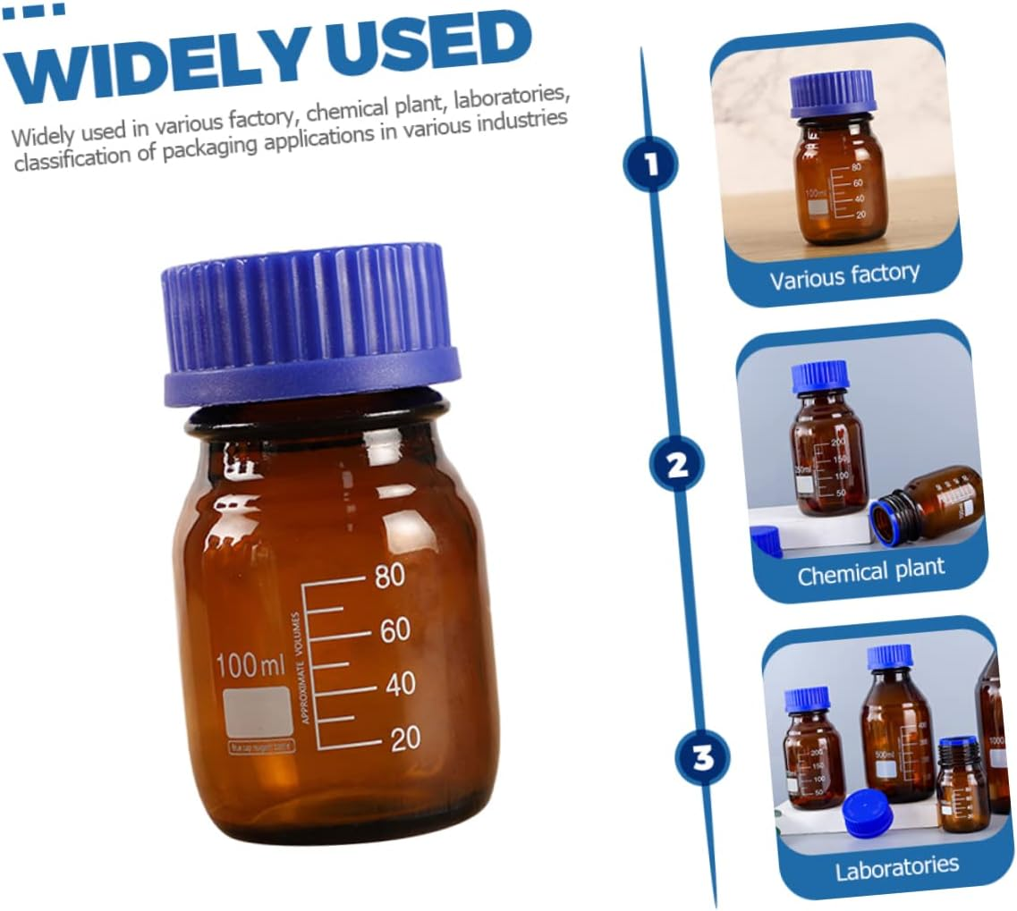 Kichvoe 3Pcs 100Ml Glass Chemical Reagent Bottles - Leak Resistant Sealing Medicine Container | for Lab Samples & Essential Oils Storage