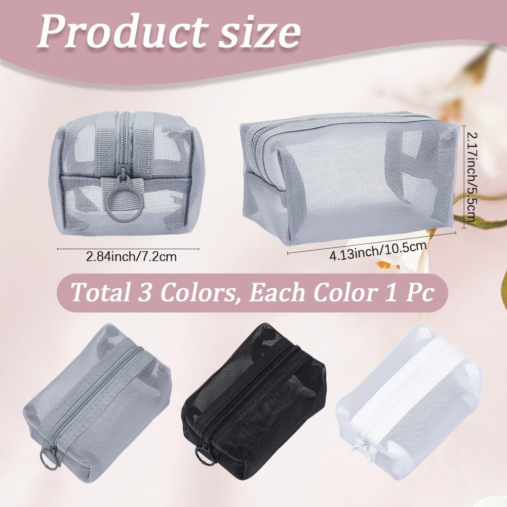GORGECRAFT 3 Pieces 3 Colours Portable Square Storage Bag Made of Mesh Fabric with Nylon Zip Cosmetic Bag Small Cosmetic Bag Storage Bag for Cosmetics Travel Lip image number 1