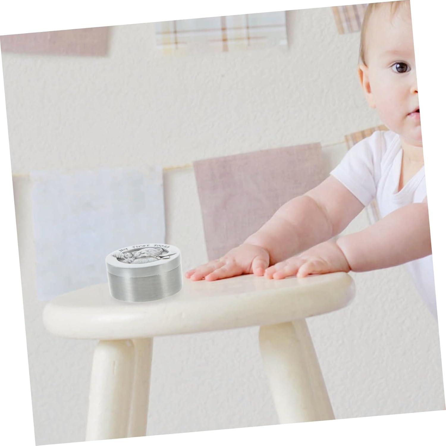 Baby Tooth Box First Tooth Holder Vintage Metal Keepsake Box for Newborns Trinket Organizer for Girls image number 4