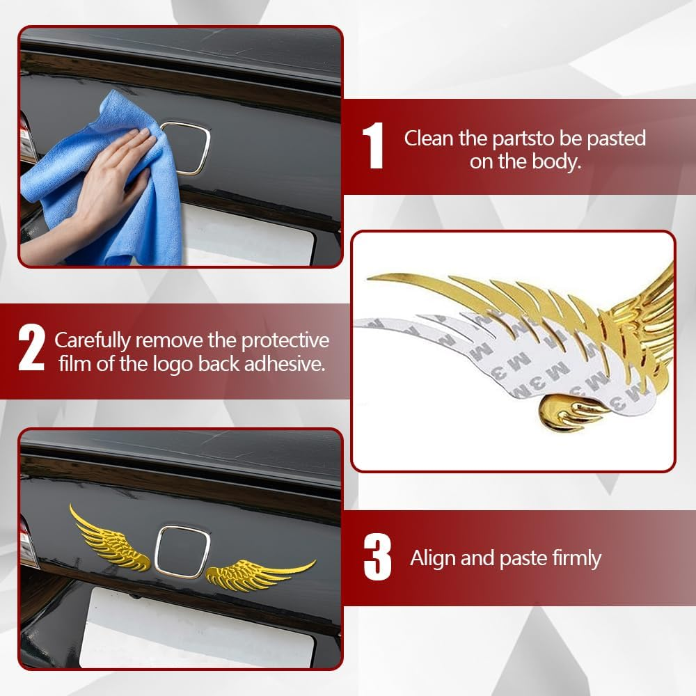 1Pair Alloy Metal Car Stickers, 3D Metal Stereo Wing Sticker, Hawk Eagle Wings Car Emblem, Angel Wings Car Sticker, Car Decoration Accessories for Cars, Trucks (Gold) - Gold image number 2