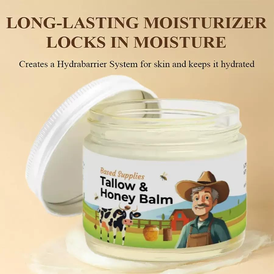 Tallow and Honey Balm, Beef Tallow for Skin, Honey Balm Handmade Tallow with Grass-Fed Beef Tallows and Wild Raw Honeys, Face Moisturizer Nourishing Tallows for Smooth Hydrated Skin