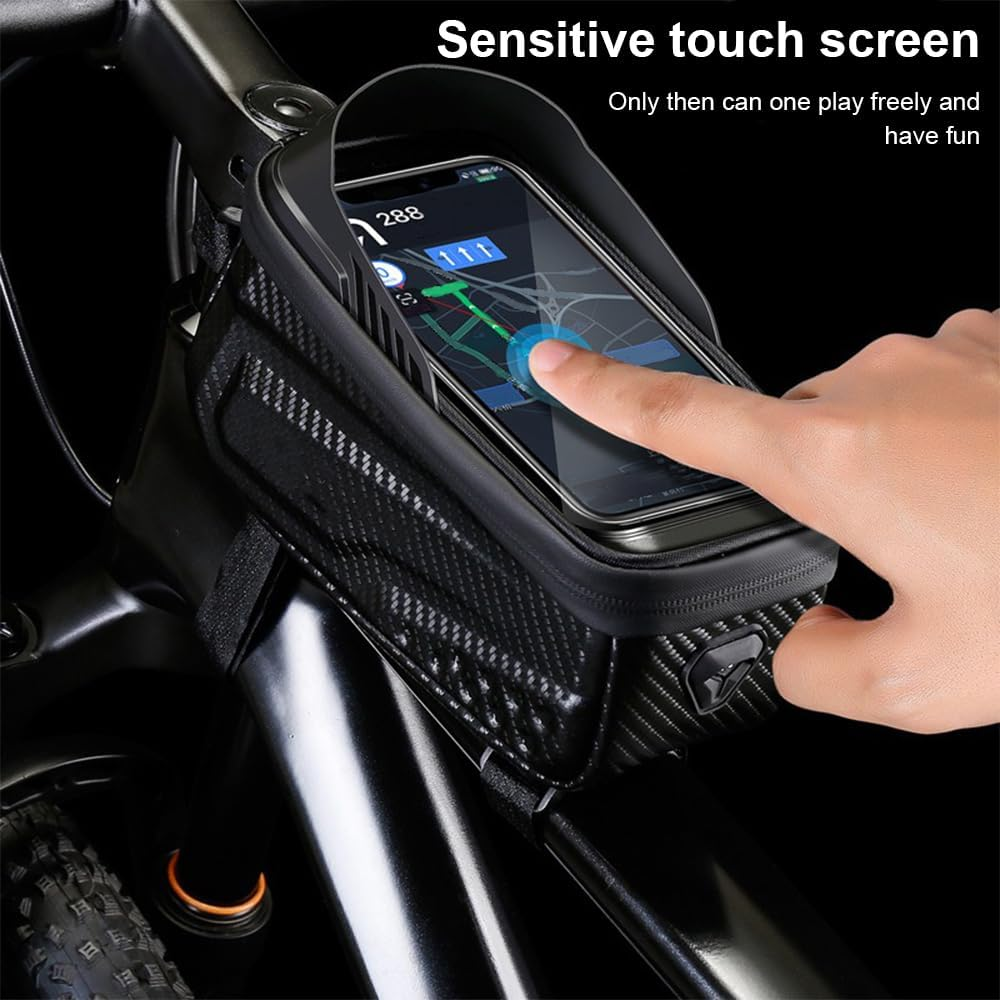 HHWRT Waterproof Bicycle Handlebar Bag, Bike Front Frame Bag with Touchscreen Phone Holder, Bicycle Top Tube Bag, Bike Phone Bag, Cycling Storage Pouch for MTB, Road and Commuter Bikes image number 3