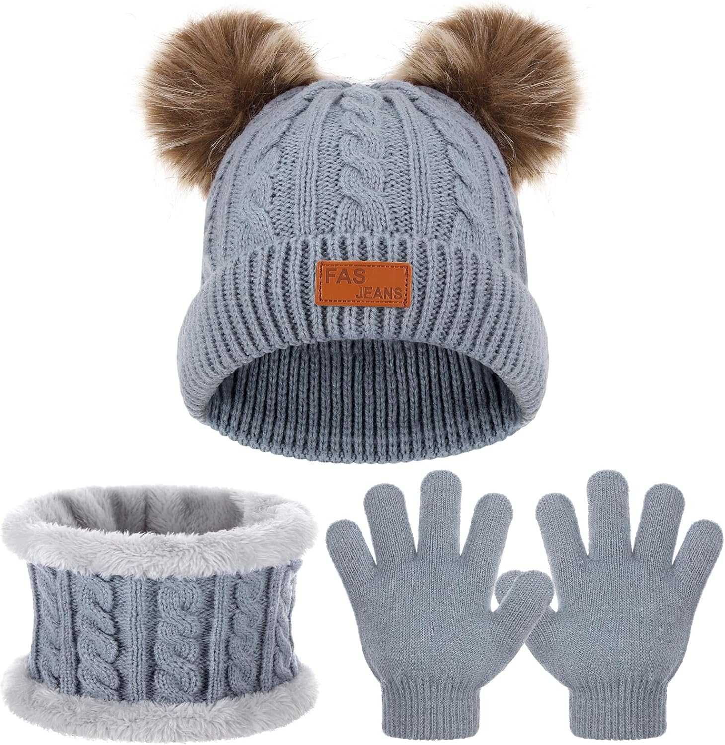 Kids Hat Scarf Gloves Set, 3 in 1 Winter Pom Pom Hat Scarf Gloves Set for Girls Boys, Thermal Knit Thick, Kids Winter Warm Beanie Hat Scarf Gloves Set for 1-5 Toddler Outdoor Activities
