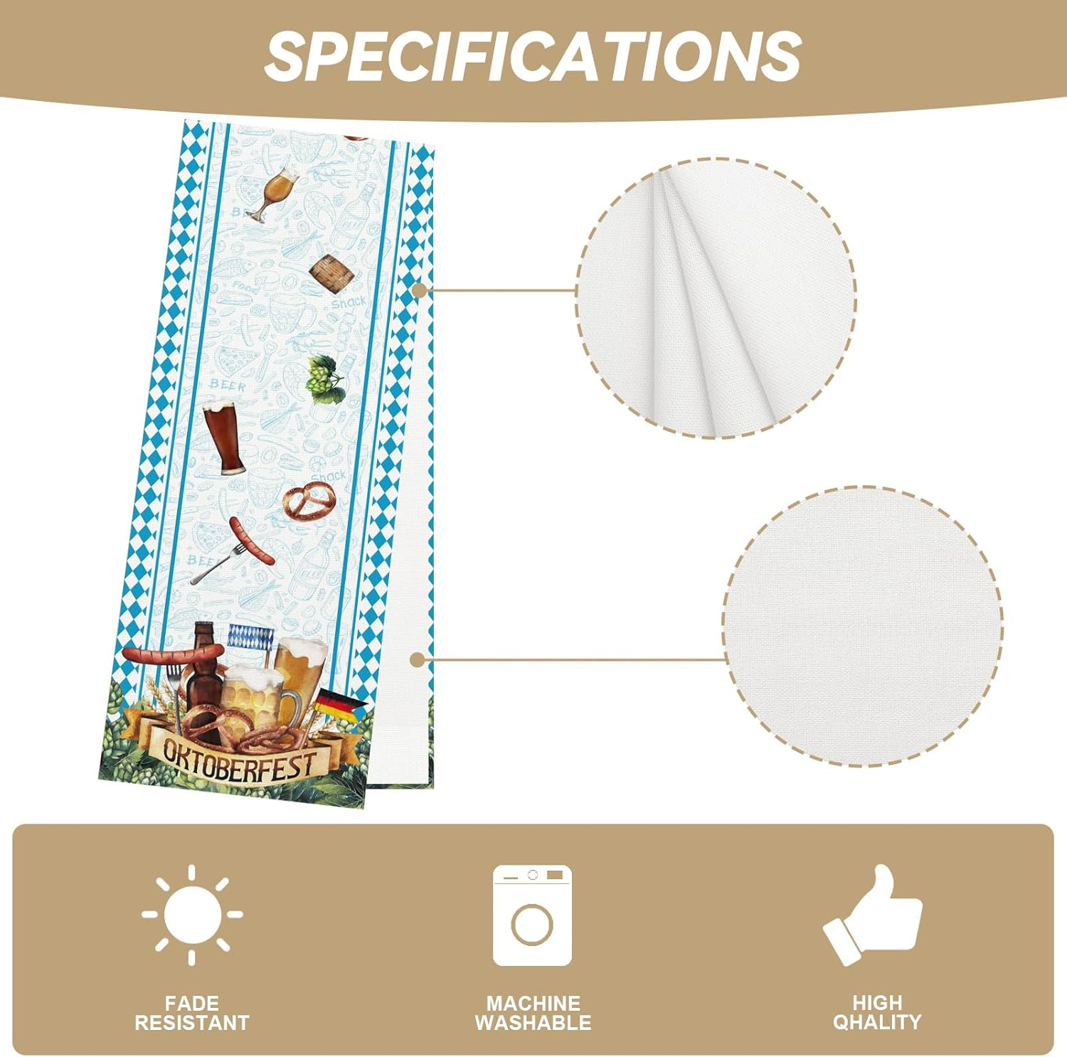 Linen Oktoberfest Table Runner 72 Inches Long Octoberfest Tablecloth German Bavarian Octoberfest Beer Party Decorations and Supplie for Home image number 6