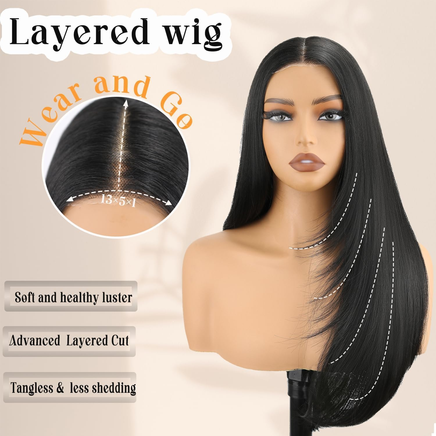 Glueless Synthetic Lace Front Wig 26 Inches Long Straight Black Wigs for Women 13X5X1 HD Lace Hand Tied Pre Plucked Hairline (Natural Black, 66 CM) image number 2