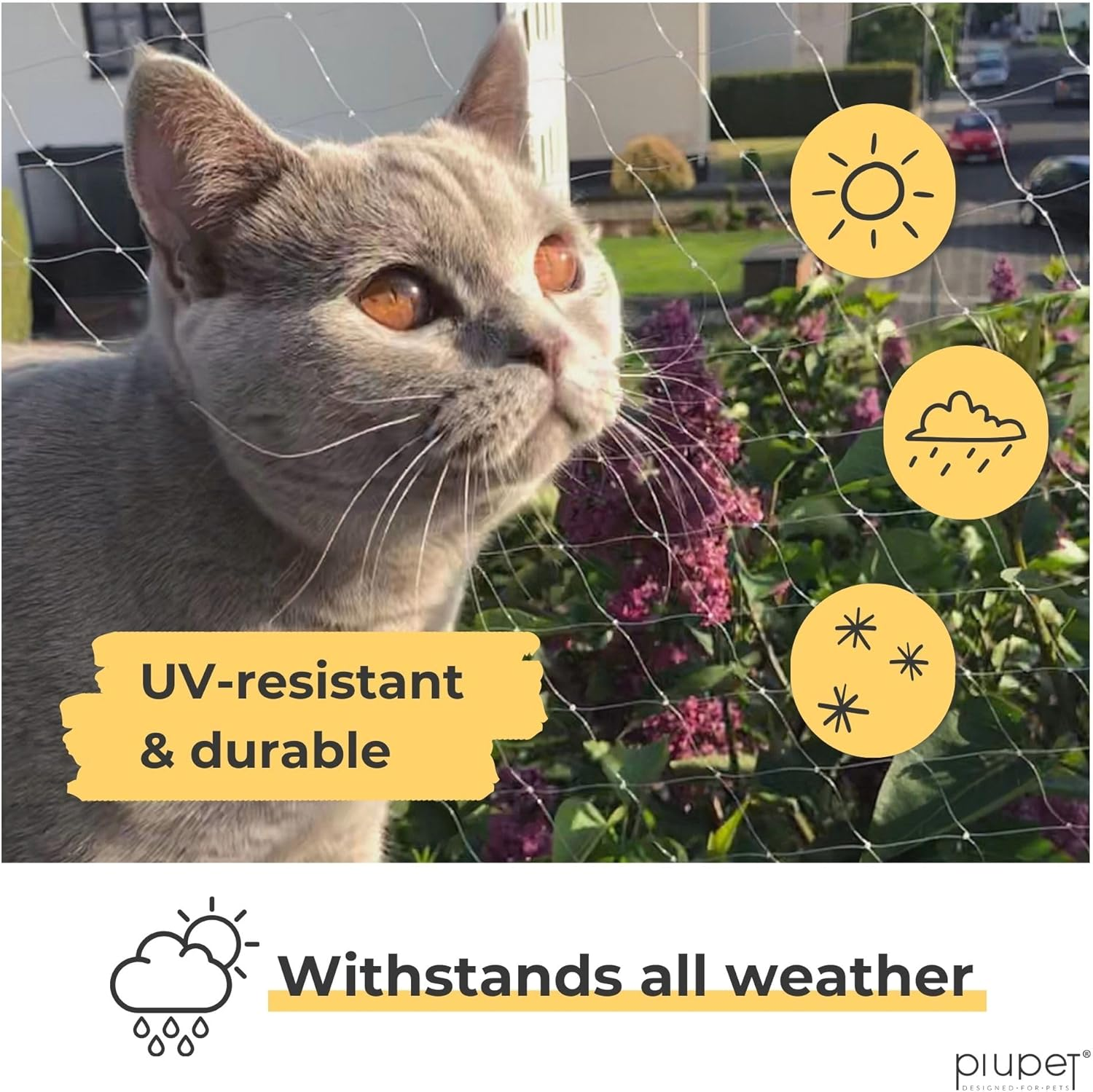 Piupet&reg; Cat Net Transparent I 4X3M I Including Fastening Set I Netting for Balcony and Window I Balcony Netting for Cats | Ideal for Catio Cat Outdoor Enclosures and Cat Window Guard