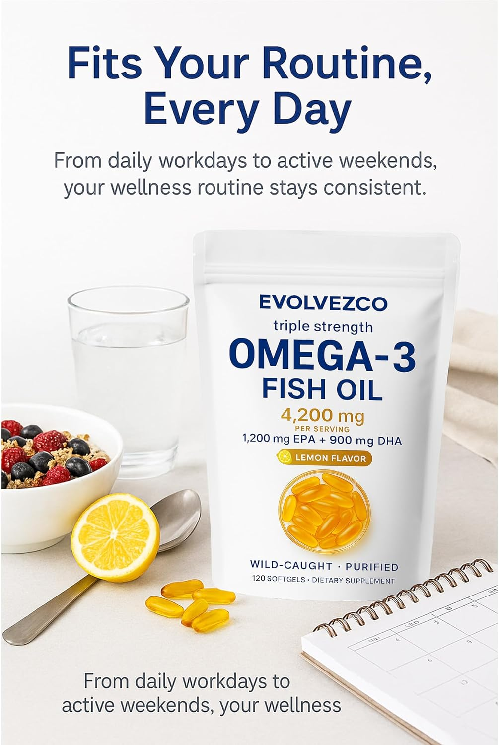 Triple Strength Omega-3 Fish Oil &ndash; 4,200Mg per Serving (1,200Mg EPA + 900Mg DHA) &ndash; Wild-Caught, Purified & Lemon Flavored &ndash; 120 Softgels image number 3