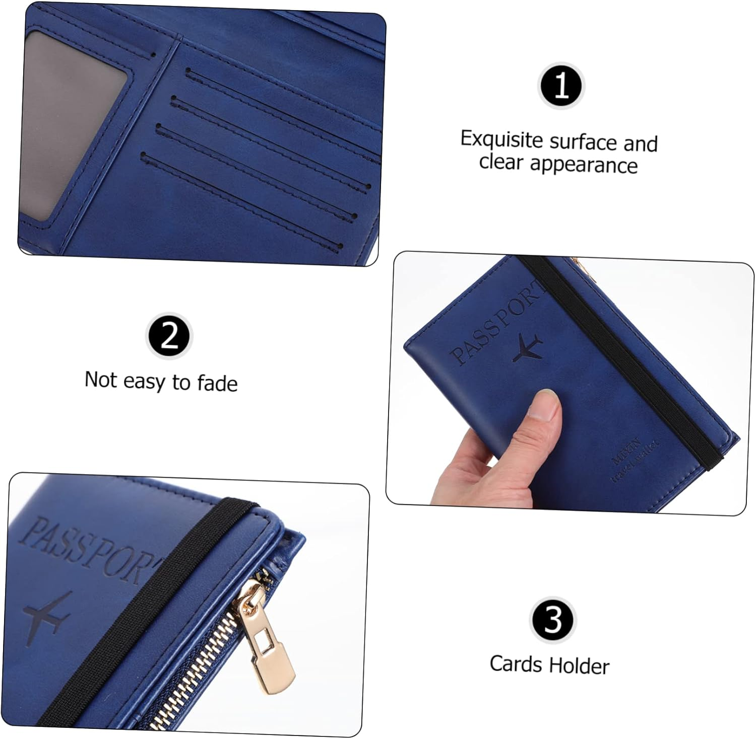 GLSTOY Passport Bag Slim RFID Blocking Pu Cards Organizer for Travel Document Holder Lightweight Protective Cover for Gate Pass Id Cards - Navy image number 3