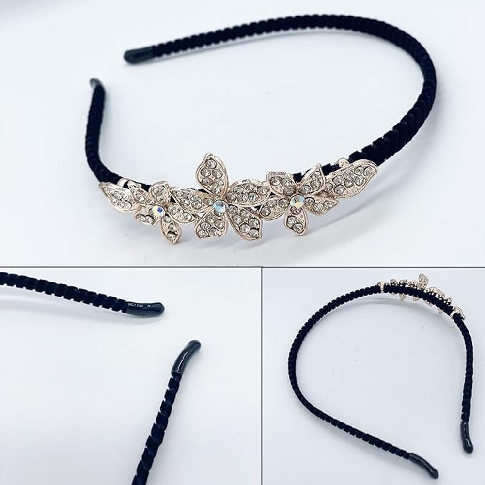 5 Styles Crystal Hair Band for Women Headbands, Fashion Hairband Flower Leaf Jewelry Rhinestone Head Hoop Cute Beaded Elegant Bling Headwear Accessory Wedding Bride image number 2