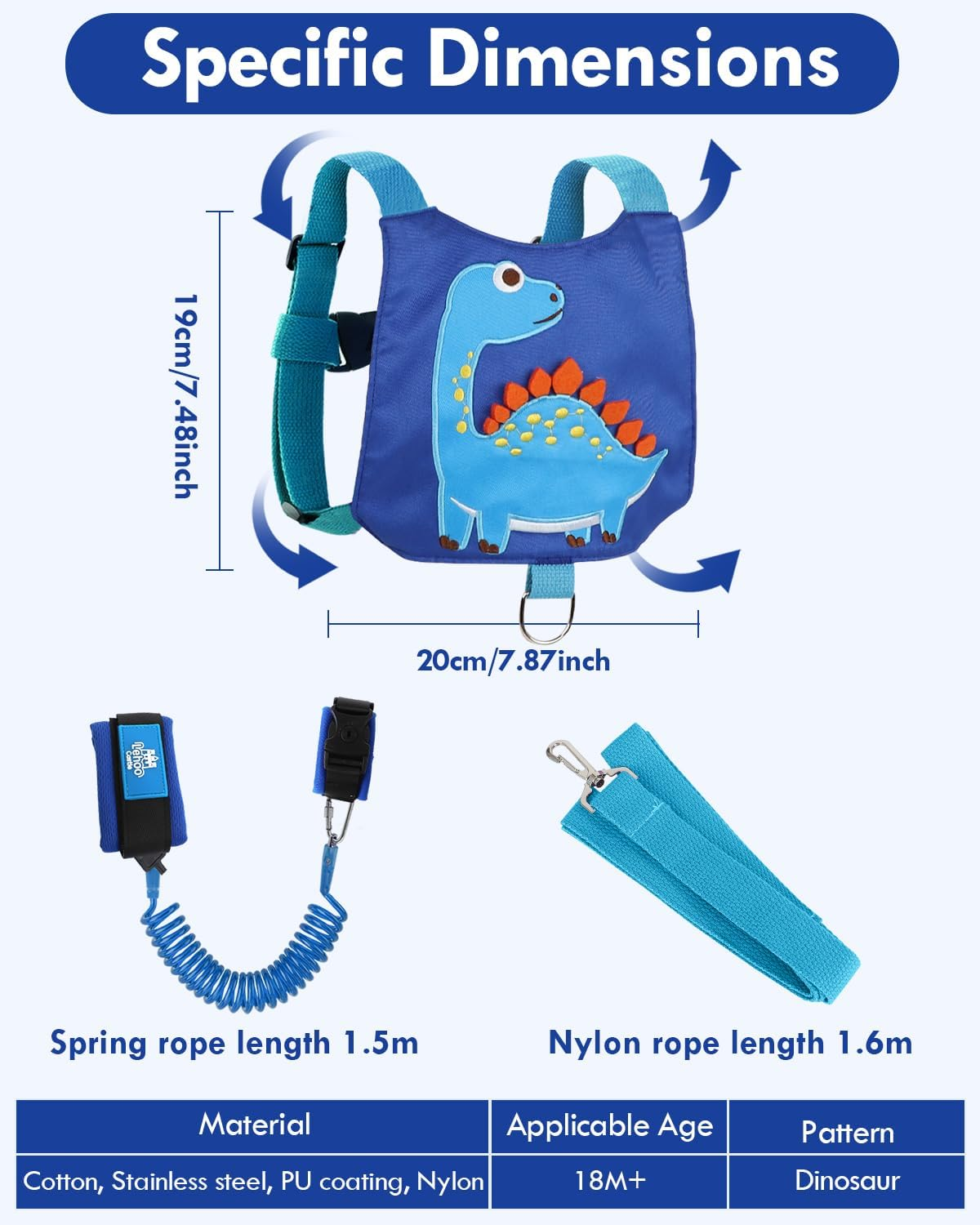 Lehoo Castle 3 in 1 anti Lost Wrist Link Safety Harness, Toddler Harness Leash for Kids, Adjustable Walking Strap, 360&deg; Rotation Baby Safety Harness with Lock (Brachiosaurus)