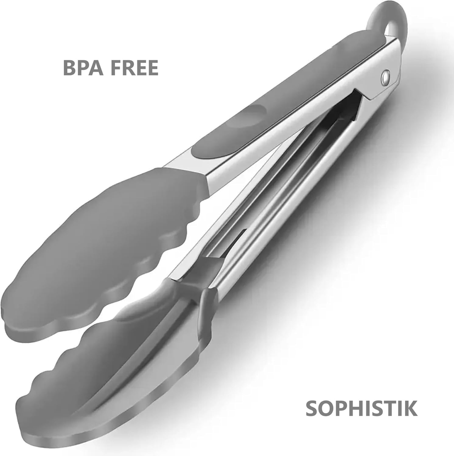 Sophistik Set of 2 Kitchen Tongs &ndash; 12" & 9" Premium Bpa-Free Non-Stick Silicone and Stainless Steel Food Tongs with Locking Mechanism, for Cooking, BBQ, and Grilling (Grey & Black) (Grey) - Grey image number 3