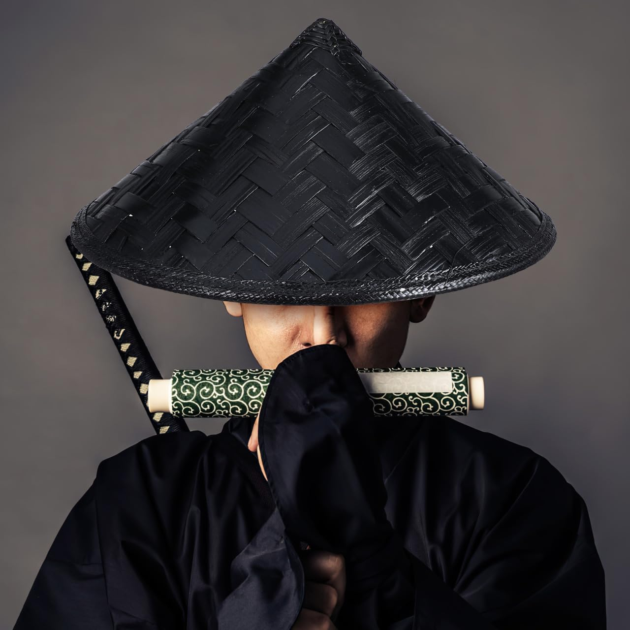 Kisangel Cosplay Samurai Hat Bamboo Asian Conical Hat Lightweight Simple Prop for Party Performance 14.17In Diameter image number 4