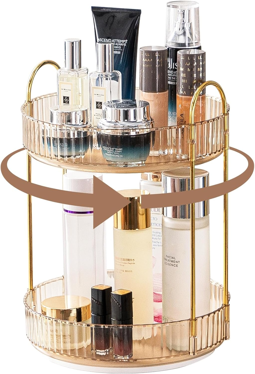 Makeup Organizer for Vanity, 360&deg; Rotating Bathroom Organizer Countertop, High-Capacity Skincare Organizer, Spinning Cosmetics Organizer for Dresser Countertop (2 Tiers, Green)