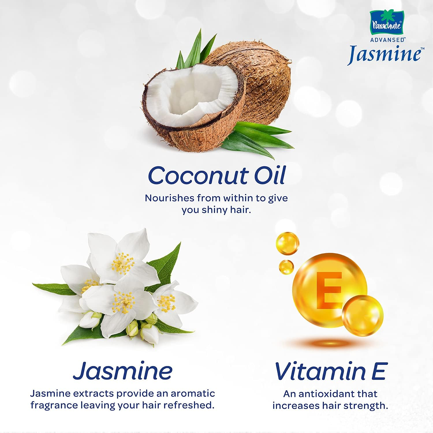Parachute Advansed Jasmine Coconut Hair Oil, Healthy Shine, Nourishing and Non-Sticky Hair Oil, 90 Ml
