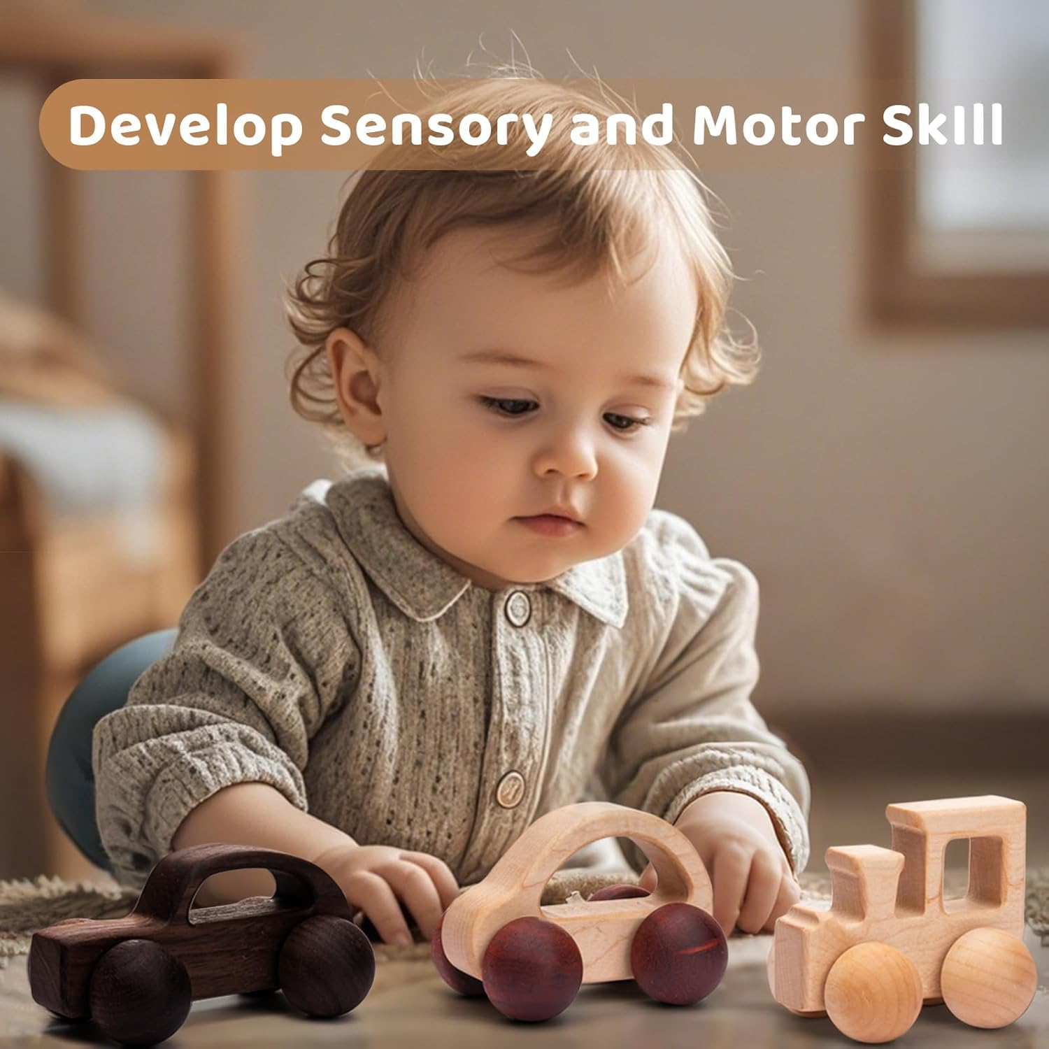 3PCS Wooden Baby Toys Montessori Toys for Babies 0-6-12 Months Push Car for 1 Year Old Boy Birthday Gift image number 5