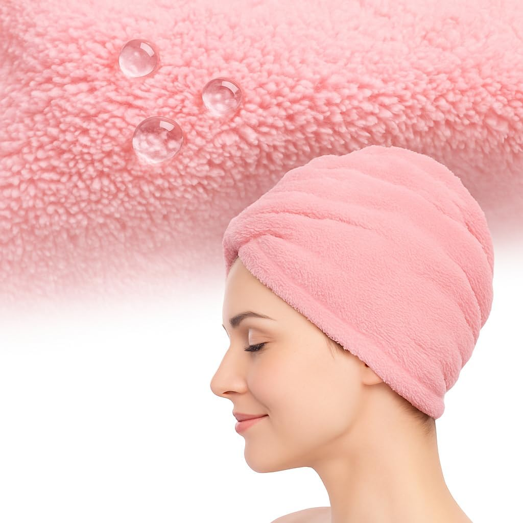YHMLUX Women&rsquo;S Double-Layer Thick Microfiber Quick-Dry Hair Towel Turban with Adjustable Snap Button &ndash; Ultra-Absorbent Bath Cap for Long Hair (Pink) image number 5
