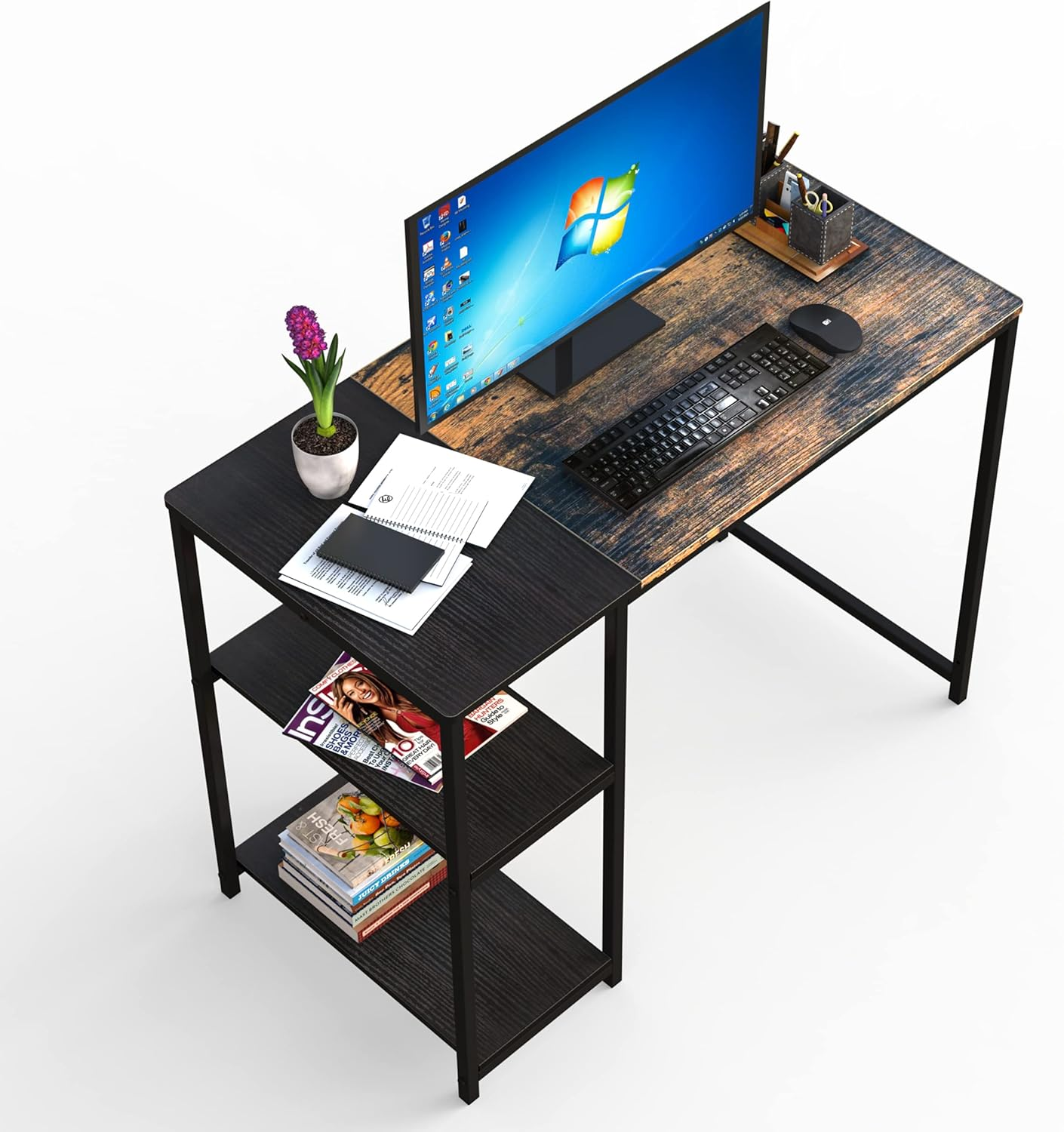 Large Gaming Desk, Gaming Table, PC Gaming Workstation Home Office Desks with 2 Storage Shelves, Space-Saving, Easy to Assemble, 100X50X74.5Cm, Brown
