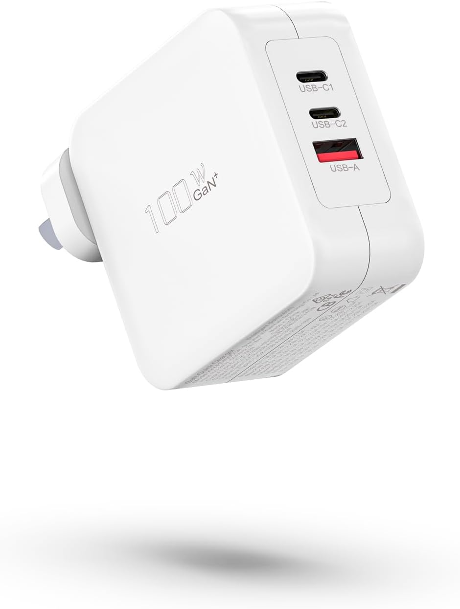 100W USB C Charger 3-Port Gan Fast Charger Wall Adapter Compatible with Macbook Pro Air, Ipad Mini Pro, Iphone 14 Pro, Galaxy, Lenovo Hp Dell Laptop Type C PD Charging Station Power AU Plug image number 5