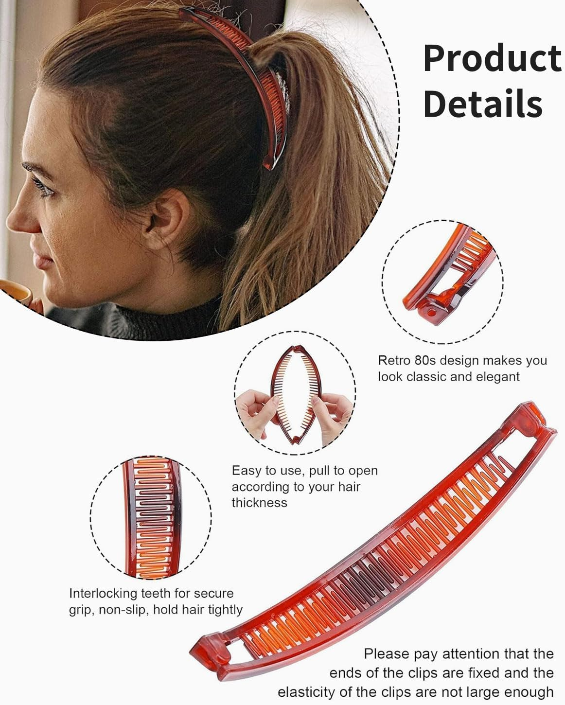 MYGLOAR 6 Pack Banana Hair Clips, Banana Hair Clips Retro Large Banana Hair Clips Hair Clips for Women, Banana Clip Hair Accessories for Women and Girls (Black, White, Brown) image number 5