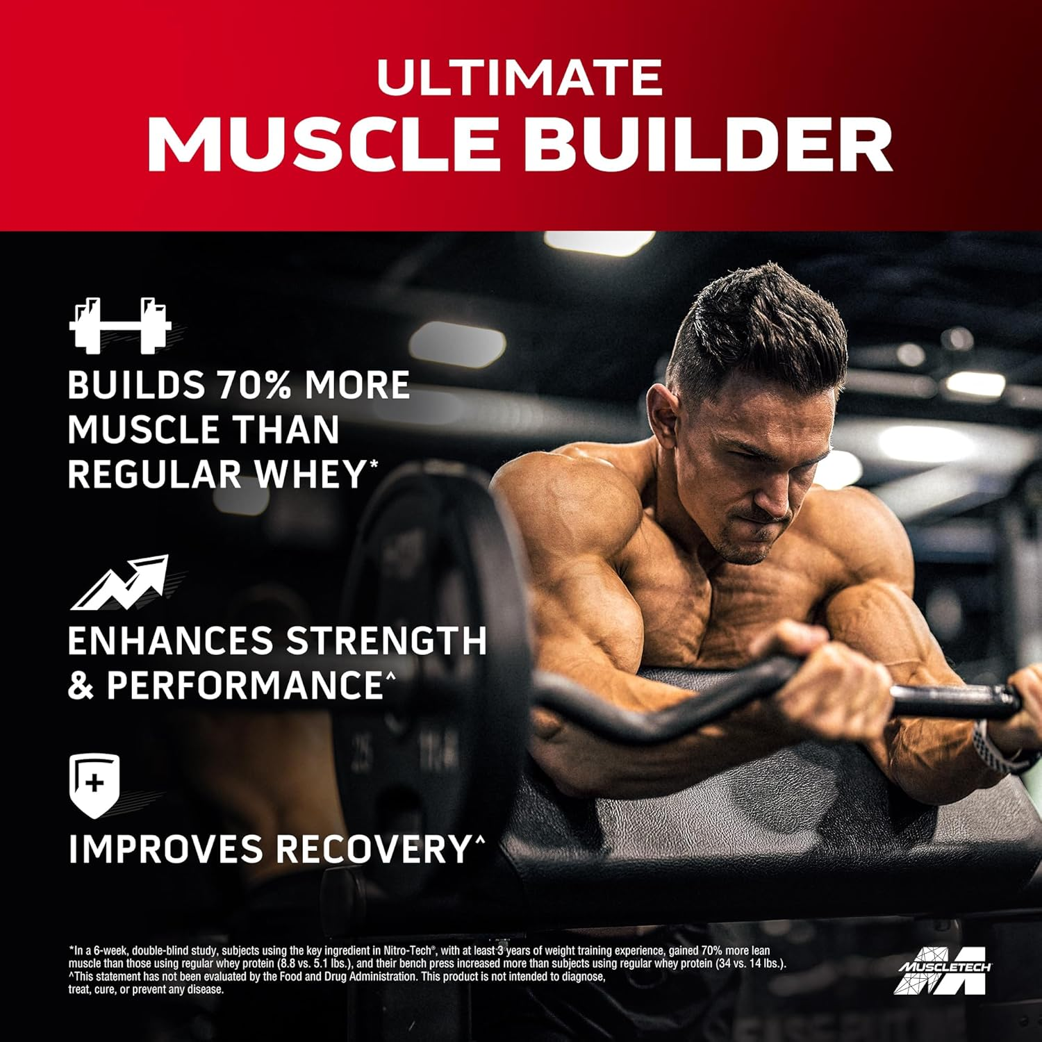 Muscletech Whey Protein Powder, Nitro-Tech Whey Protein Isolate + Peptides, Lean Protein Powder with Creatine, Sports Nutrition Protein Powder for Men & Women, Vanilla, 1.81Kg (40 Servings) image number 3