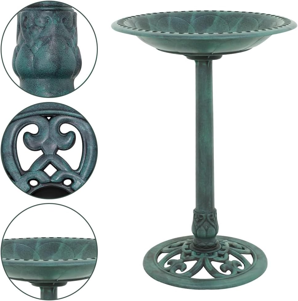Outdoor Garden Birdbath, Vintage Freestanding Bird Bath, Bird Bath Feeder, Suitable for Outdoor Use on Patios, Yards, Lawns, Gardens, Patio Decorations, and Birdwatchers(Green) image number 3