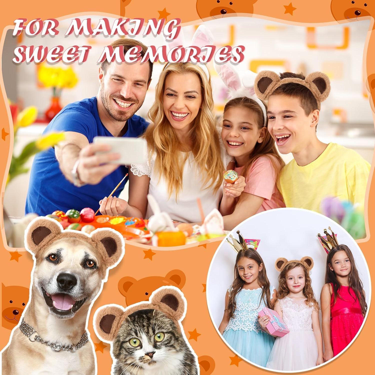 WY LIGHTING LEVEL 2 PCS Bear Ears Headband Cute Animal Ear Hair Hoops Makeup Face Wash Hair Band Party Festival Headwear Cosplay Costume Decoration Hair Accessories for Women Girls image number 4