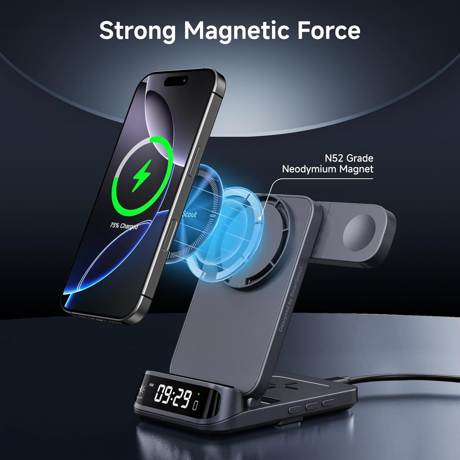 Magnetic Charging Station for Iphone 17/Air, 3 in 1 Wireless Charger for Iphone 16/15/14/13, Charger Stand for Apple Watch 11/Ultra 3/SE 3/10/9/8/7/Ultra 2, Swanscout 708M image number 3