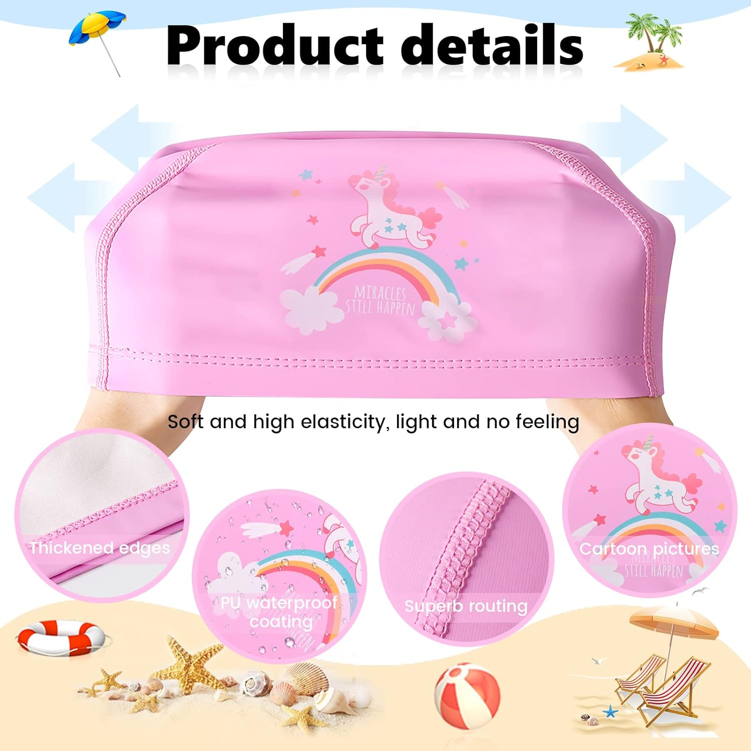 Kids Swim Cap, Waterproof Children Swimming Cap, Pu Coating, Cute Children Cartoon Swimming Hat Durable Bathing Caps, Stretchable and Comfortable Swimming Hats, for Boys Girls image number 4