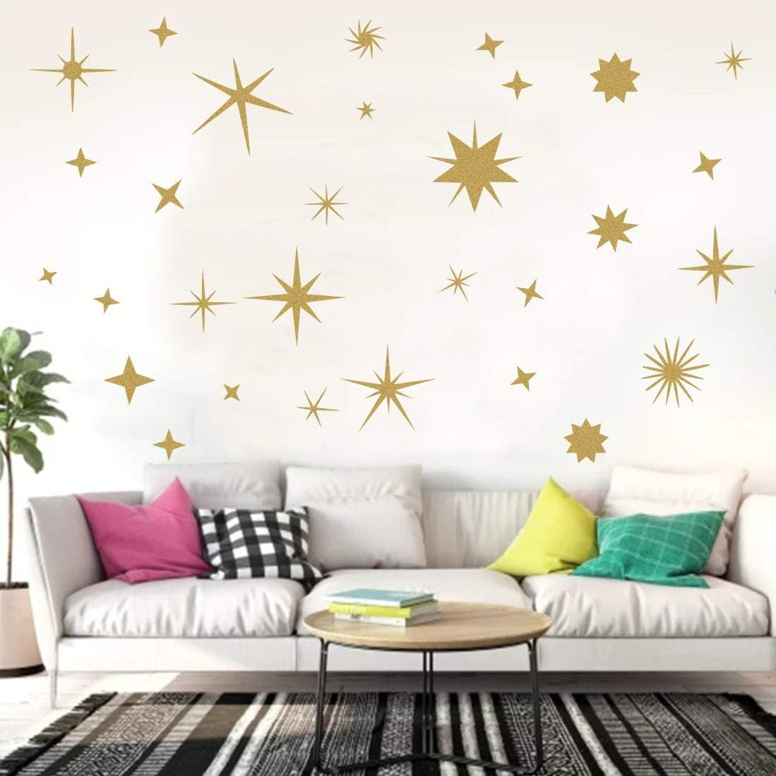 Sparkle Decals Star Decals, Nursery Wall Decal, Kids Room Decor, Star Wall Decor, Sparkle Wall Art, Baby Room Star Wall Sticker Peel&Stick Removable Decals (Vintage Gold) - Gold image number 4