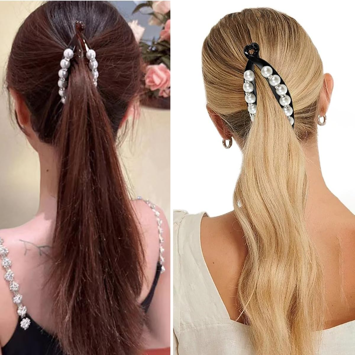 Faux Pearl Banana Clips Hair Clincher Combs Fishtail Hair Claw Clips Grips Clamp Fish Shape Barrette Ponytail Holder Clip Hair Accessories for Women 4 Pcs image number 3