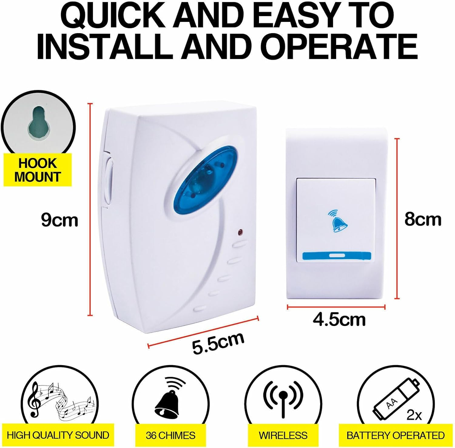 Leona Co Wireless Doorbells for Home, Classroom Door Bell Ringer Wireless with 36 Ringtones, Doorbell Chimes Kit for House