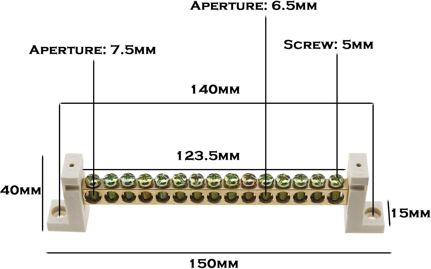 Emagtech 1PC 15 Hole Terminal Block 7 Shaped Terminal Block Copper Bar Brass Terminal Block Used to Connect Household and Ship Lines image number 4
