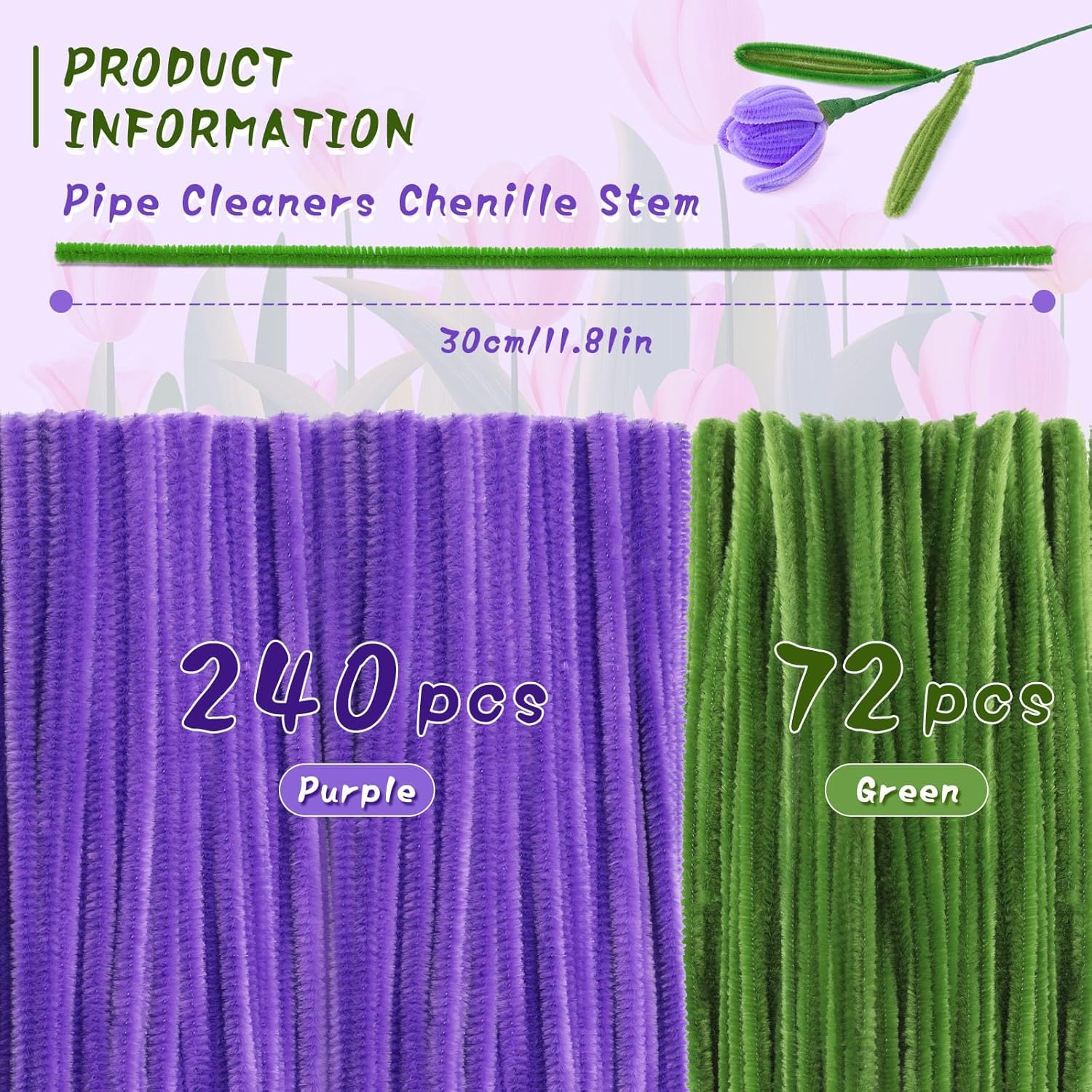 Pipe Cleaners Craft, Pipe Cleaner Flower Kit, Craft Pipe Cleaners, Chenille Pipe Cleaners with Wrapping Paper, Step-By-Step Video Tutorials for Birthday Home Decoration (Purple) image number 4